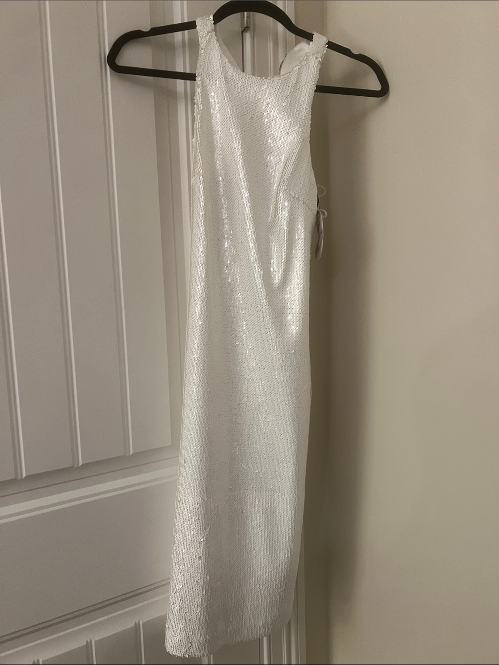 Line & Dot Ivory Sequin High-Neck Midi Dress